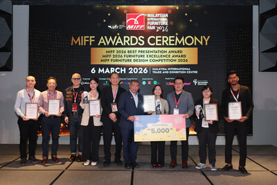 MIFF Furniture Design Competition (MIFF FDC) 2026 winners group photo at MIFF 2026 Awards Ceremony.