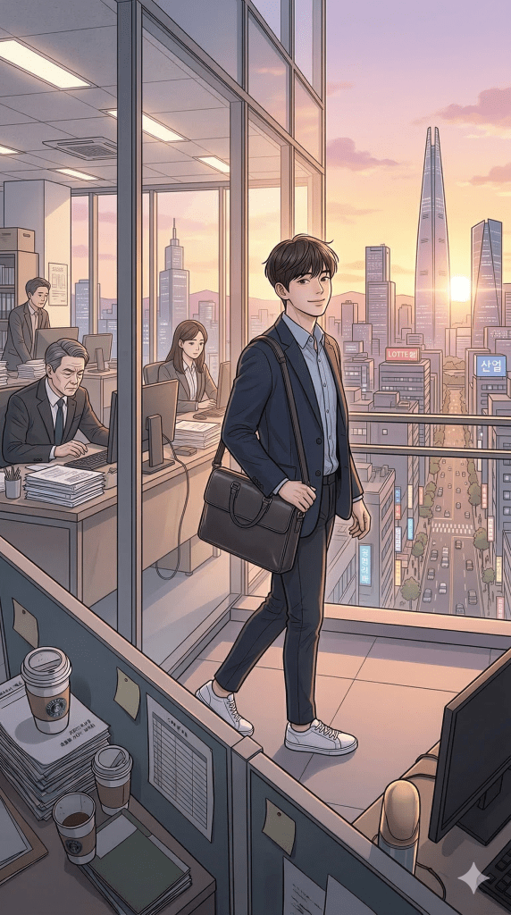 young worker getting off work on time