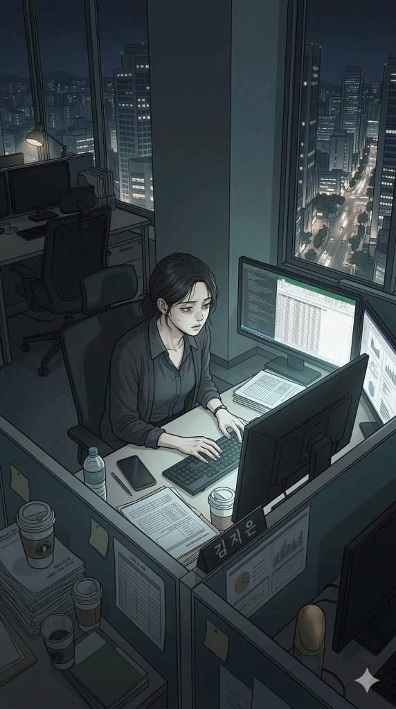 Corporate worker doing overtime