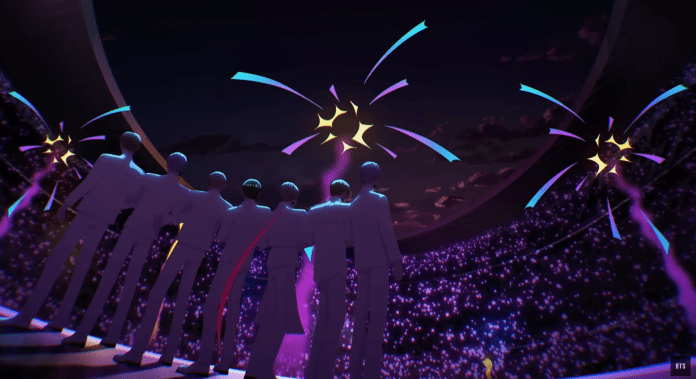BTS animation, members performing on stage