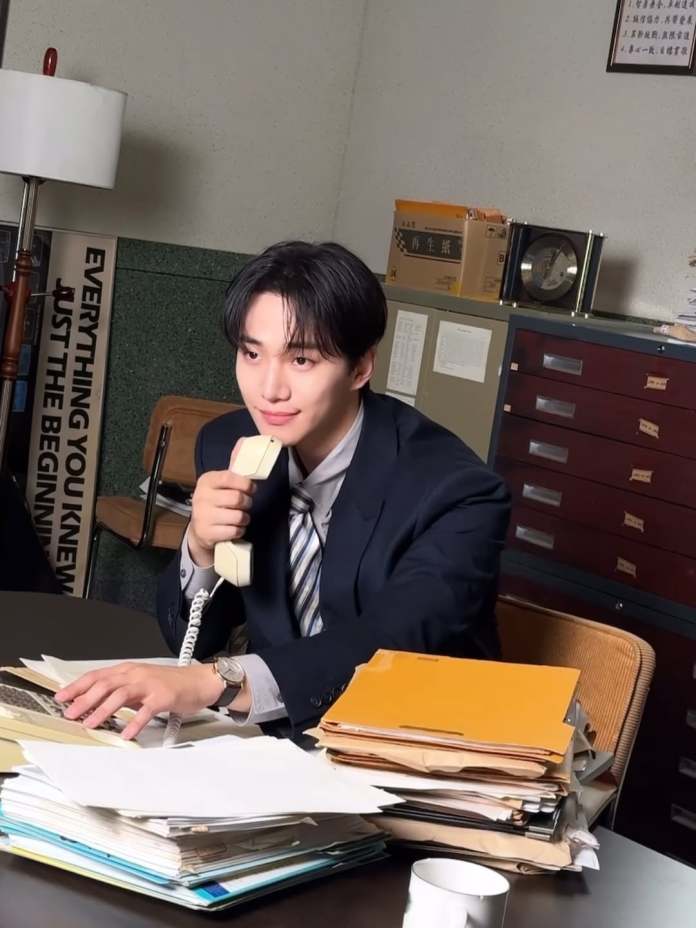 Lee junho posing for his drama typhoon family as a CEO