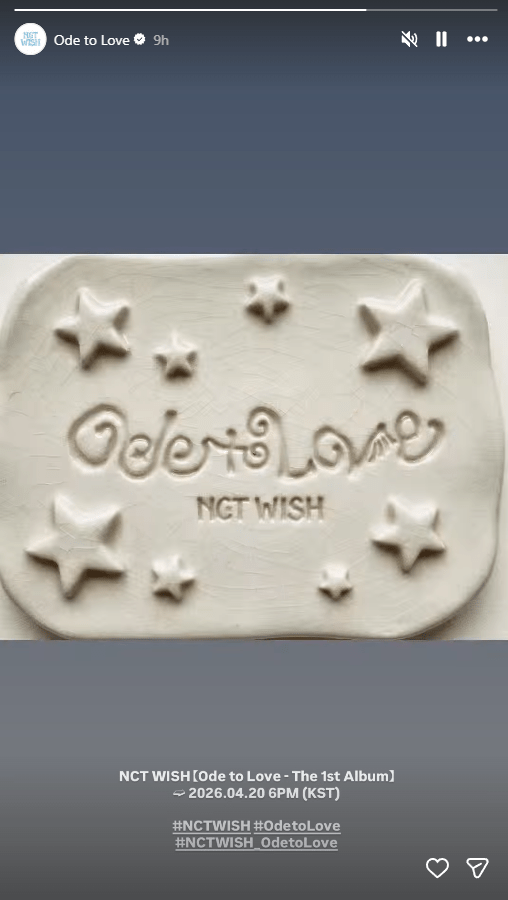 A white clay or ceramic plate featuring the text 'Ode to Love' and 'NCT WISH' surrounded by star shapes.