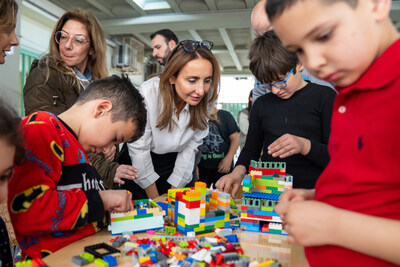 ©UNICEF2026/Fouad-Choufany | ECW Director Maysa Jalbout, visits a shelter in Beirut, where UNICEF, the Ministry of Education and Higher Education and strategic partners support children with integrated services, including psychosocial support, recreational activities, and early childhood development, helping restore well-being and a sense of normalcy. The shelter, hosted in a public school, supports displaced children, with partners delivering activities that strengthen protection and resilience.