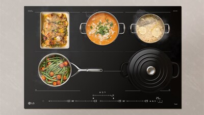 LG Built-in Full-Flex Induction Cooktop allows customers cook anywhere on its surface with precise heat, while smart alerts help prevent boil-overs.