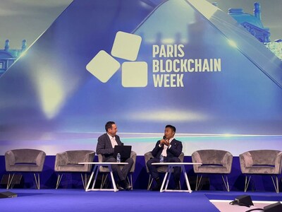 Ben Zhou, Co-founder and CEO of Bybit, speaks with Brian McGleenon of BeInCrypto during a fireside chat at Paris Blockchain Week 2026 on April 15, 2026. (PRNewsfoto/Bybit)