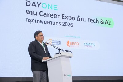 Mr. Warit Rattanachuen, Deputy Governor, Electricity Generating Authority of Thailand (EGAT), speaking at the DayOne Tech & AI Career Expo: Bangkok 2026
