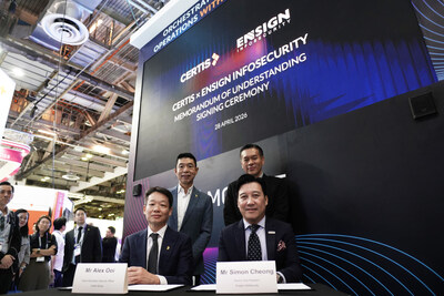 Clockwise from top left: Ng Tian Beng, President and Group CEO, Certis; Paul Tan, Executive Vice President of Singapore and Government Enterprises, Ensign InfoSecurity; Simon Cheong, Senior Vice President of International and Commercial Enterprises, Ensign InfoSecurity; Alex Ooi, Chief Information Security Officer, Certis