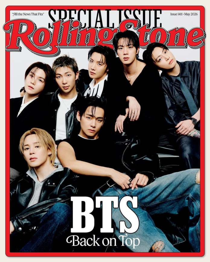 BTS on the cover of Rolling Stone magazine's special issue, with the title 'Back on Top' displayed prominently.