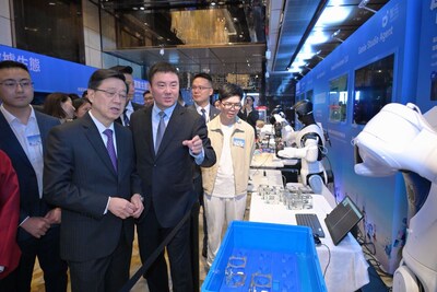 Chief Executive John Lee Ka-chiu viewed an AGIBOT robot demonstration