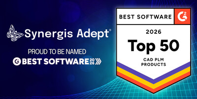 Synergis Adept named to G2’s 2026 Best Software Awards as a Top 50 CAD & PLM Product (PRNewsfoto/Synergis Software)