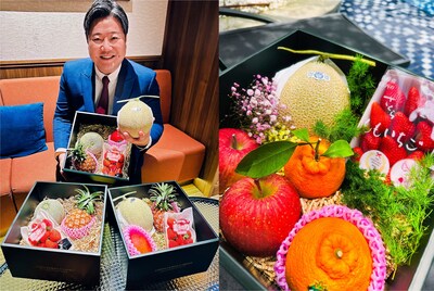 (From left) CEO Mitsuharu Fujinuma with Green Gorilla's Omakase Subscription Boxes: the Omakase Tasting Box, Omakase Box, and Omakase Premium Box.