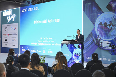 Senior Minister of State, Ministry of Digital Development and Information Mr. Tan Kiat How delivering an address at ATxEnterprise 2026 (PRNewsfoto/Infocomm Media Development Authority of Singapore)