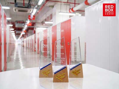 RedBox Storage's three SSAA Awards 2026 trophies: Best Multi-Site Operator (Hong Kong) for the third consecutive year, and Creative & Effective Marketing Award for both Hong Kong and Asia regions.