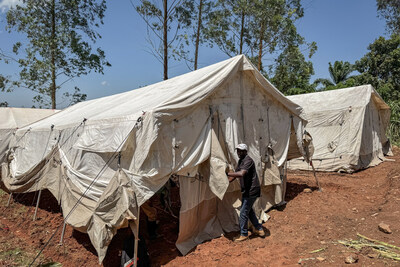 Temporary treatment tents are being set up at a hospital in Mongbwalu as part of the Ebola disease outbreak response. ©MSF