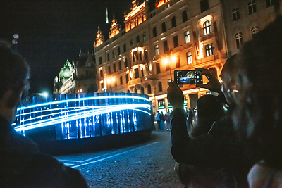 Pictured during its run in Prague, the 10-meter-wide circular installation of Between Mountains and Seas will officially debut at Marina Bay when i Light Singapore opens on the 5th of this month. (Photo: Peppercorns / Archival reference from Prague exhibition)
