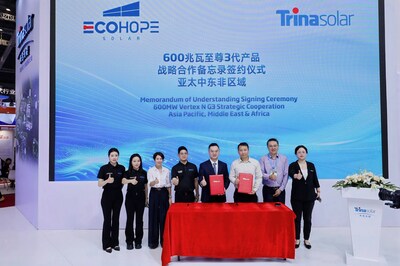 Trinasolar and Ecohope Solar Signed a 600MW MoU to distribute Vertex N G3 and Vertex S+ G3 at SNEC in Shanghai
