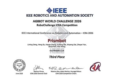 Certificate recognizing the vivo Robotics Team’s award in the Whole Body Control Track