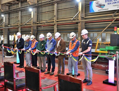 Steel-cutting ceremony at the HSG Sungdon shipyard, South Korea.