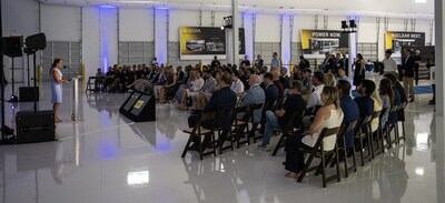 Palm Beach Gardens Mayor Dana Middleton addresses the crowd at the AMPERA unveiling event on July 1, 2026, celebrating the company’s leadership in manufacturing and innovative technology and the opportunity it brings to the city. (PRNewsfoto/AMPERA)