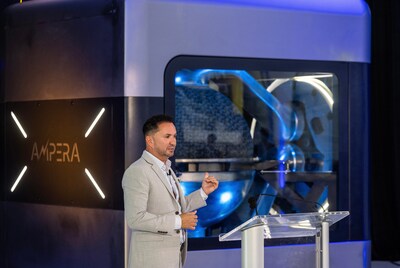 Brian Matthews, Founder and CEO of AMPERA, welcomed a crowd of more than 100 distinguished guests, business leaders, local officials and employees at the company’s innovation center to unveil the world’s first full-scale, 3D printed nuclear reactor module. (PRNewsfoto/AMPERA)