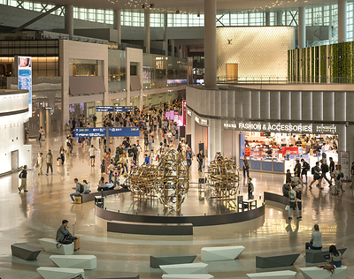 Installation view of Pale Blue Dot, 2247, a public art exhibition curated by Platform A, on view at Incheon International Airport Terminal 2 from July 14 to November 14, 2026, as part of Incheon International Airport's public art initiative.