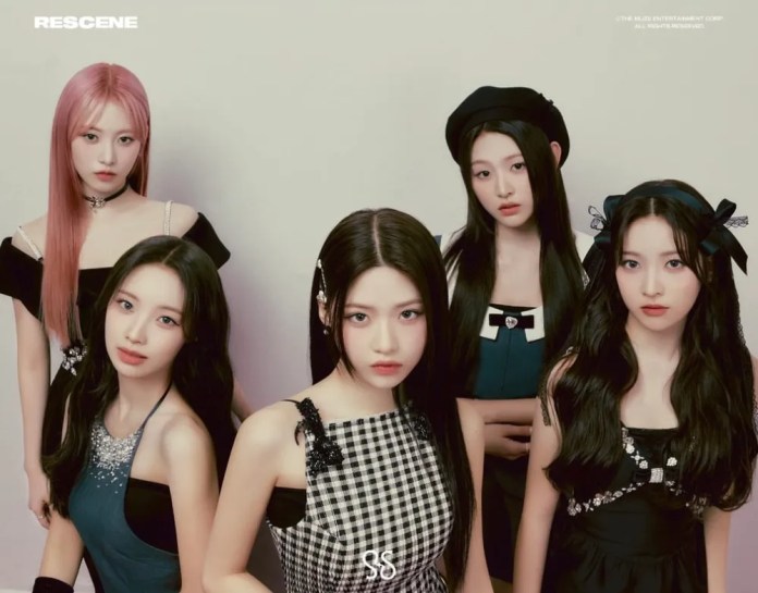 RESCENE posing together in stylish outfits, showcasing a mix of elegant and modern aesthetics, with different hairstyles and expressions, against a plain background.