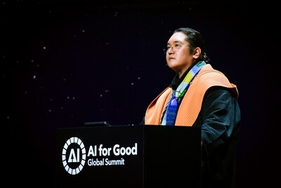 Yong-ho Choi, CEO of Galaxy Corporation, delivers a keynote speech at the AI for Good Global Summit hosted by the UN's International Telecommunication Union