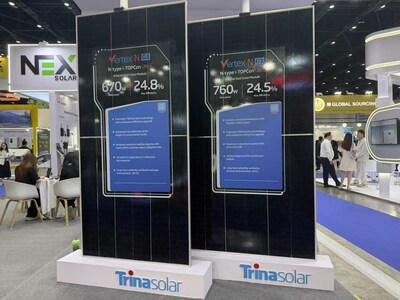 Trina Solar showcases its Vertex N G3 solar modules for utility, commercial and industrial applications.