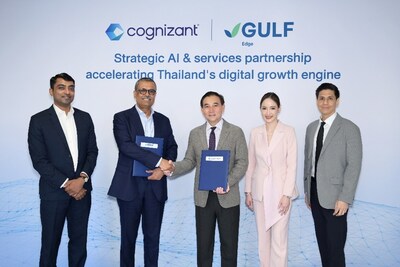 From left to right: 1. Mr. Thomas Mathew, Vice President, Head of ASEAN and Greater China, Cognizant 2. Mr. Ganesh Ayyar, President of Asia Pacific and Japan, Cognizant 3. Mr. Sarath Ratanavadi, Chief Executive Officer, Gulf Development Public Company Limited 4. Ms. Yupapin Wangviwat, Chief Financial Officer, Gulf Development Public Company Limited 5. Dr. Korn Poonsirivong, Head of AI Business, Gulf Edge Company Limited