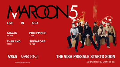 Promotional poster for the Maroon 5 Asia 2027 Tour, supported by Visa (PRNewsfoto/Visa Worldwide Pte Ltd)