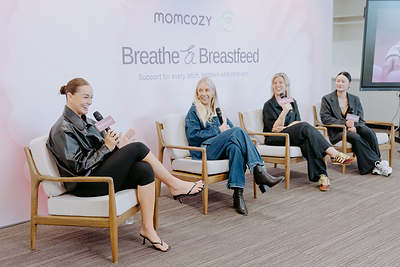 From right to left: Momcozy Brand Representative Ellen Zhou, Midwife Bianca Burge, working mum and entrepreneur Jess Lewis, and content creator Tori Singleton during a panel discussion exploring breastfeeding, motherhood and the importance of creating a more supportive environment for families.