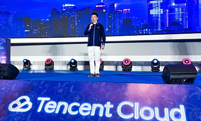 Bluefin Jiannan Zhao, Vice President of Tencent Cloud and Managing Director of Tencent Cloud International APAC, sharing his opening keynote at Tencent Cloud C-Suite Dialogue 2026 in Malaysia