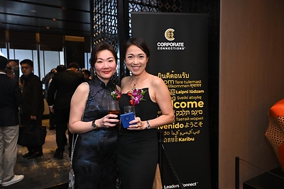 Building Connections Across Industries CorporateConnections members Cheryl (left) and Elayne Soh (right), both from the healthcare sector, connect during the CorporateConnections Singapore Gala Celebration, reflecting the organisation’s focus on bringing business leaders together.