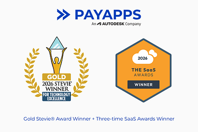 Payapps – An Autodesk Company has been recognised across the 2026 Stevie Awards for Technology Excellence and 2026 SaaS Awards, receiving a Gold Stevie® Award and three SaaS Awards wins.