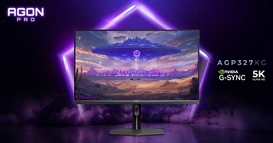 AGON by AOC AGP327KG — the world’s first 5K gaming monitor featuring NVIDIA G-SYNC® Pulsar technology.