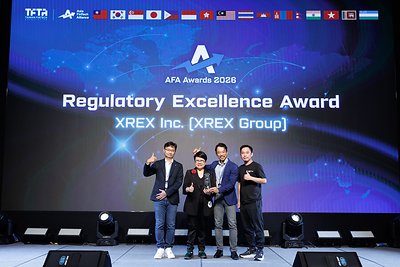 XREX Group receives the Regulatory Excellence Award at the inaugural AFA Awards, presented by the Asia FinTech Alliance (AFA).