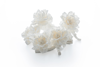 "Peony Rêverie", a luminous porcelain artwork by Hong Kong artist Leo Wong.
