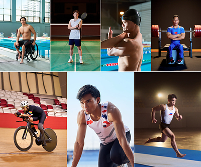 Global Team Toyota Athletes participating in the Aichi-Nagoya 2026 Asian Games and Asian Para Games. Top row (from left): Toh Wei Soong, Kunlavut Vitidsarn, Ernie Gawilan, Lê Văn Công; bottom row (from left): Muhammad Fadli Imamuddin, Muhammad Ammar Aiman Nor Azmi, Carlos Yulo.