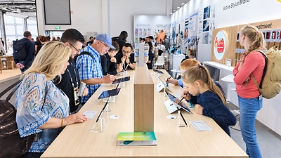 Visitors try Metapen styluses at IFA 2026 in Berlin
