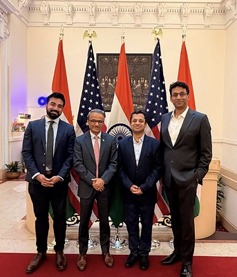 Caption: (L to R) Kaushik Bhatta, Partner, AI Alliance, Consul General Binaya Srikanta Pradhan, Ganesh Ramakrishnan, Founding Director, BharatGen, and Ritwik Banerjee at the Consulate General of India in New York.