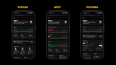 Binance AI’s generative UI adapts the new ‘For You’ tab to each user’s knowledge level, interests, and the products they use. From left to right: generative UI displays for a user focused on stocks, a spot trader, and an active futures trader.