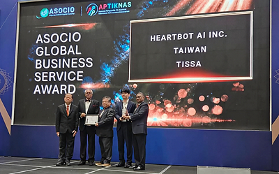 Representatives of AnyInsight.ai accept the ASOCIO Global Business Service Award on stage during the ceremony.