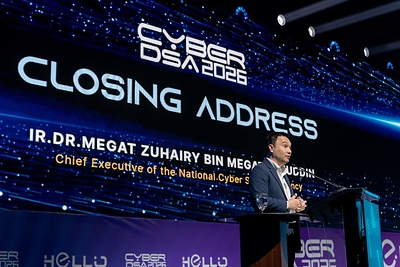 The Chief Executive of NACSA, Ir. Dr. Megat Zuhairy delivering his closing address and announcing the next edition of CyberDSA 2027