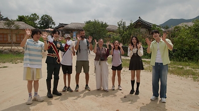 Shindong of Super Junior, actress Lim Do-hwa formerly of AOA, and Seungwoo of VICTON meeting an Italian family visiting Hahoe Folk Village and talking with them about the joys of traveling in Andong and their impressions of Hahoe Folk Village. Photo: Arirang International Broadcasting Shindong of Super Junior, actress Lim Do-hwa formerly of AOA, and Seungwoo of VICTON meeting an Italian family visiting Hahoe Folk Village and talking with them about the joys of traveling in Andong and their impressions of Hahoe Folk Village. Photo: Arirang International Broadcasting