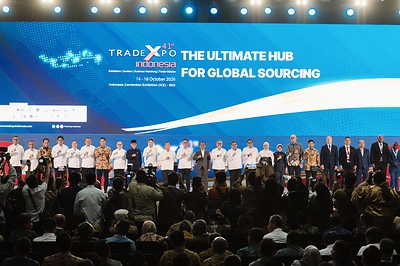 Government officials and industry representatives attend the opening ceremony of the 41st Trade Expo Indonesia (TEI) 2026 in Jakarta, Indonesia, on 14 October 2026.