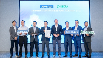 DEKRA and Advantech teams at the ceremony for the AFE-E630’s IEC 62443-4-2 SL2 Attestation of Conformity.