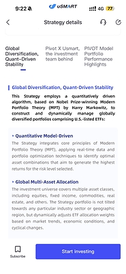 Overview of PIVOT Fintech’s GlobalSave Portfolios Balanced Strategy, available through FollowSmart on the uSMART app.