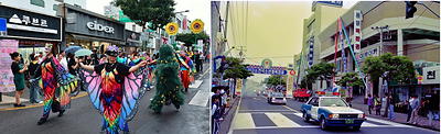 (Left) The Chilsimni Festival in the Seogwipo Central Commercial District; (Right) the former Dongmyeong Department Store