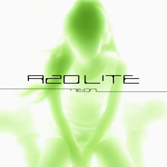 A glowing neon green abstract image featuring a faceless figure in a seated position, with the text 'A20 LITE neon' prominently displayed.