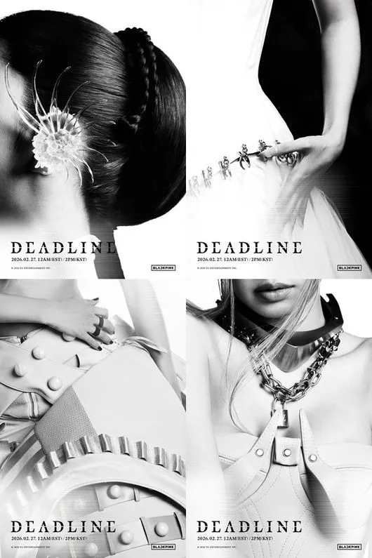 A collage of four black and white fashion images featuring intricate hairstyles, detailed clothing items, and unique accessories. The top left showcases a braided hairstyle with a floral accessory, the top right captures a model's elegant hand gesture wearing a flowing garment, the bottom left displays a hand holding a structured piece of clothing, and the bottom right highlights a close-up of a model wearing a statement necklace.